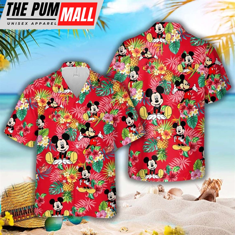 mickey-mouse-pineapple-floral-hawaiian-shirt-disney-red-hawaiian-shirt-matchin-ps13w06f Mickey Mouse Pineapple Floral Hawaiian Shirt, Disney Red Hawaiian Shirt, Matching Family Disney Shirts