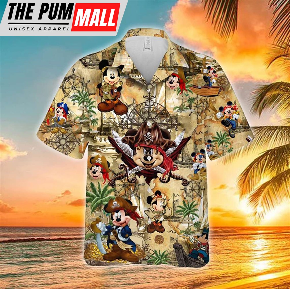 Mickey Mouse Pirate Treasure Map Hawaiian Shirt, Mickey Mouse Hawaiian Button Up, Matching Family Disney Shirts