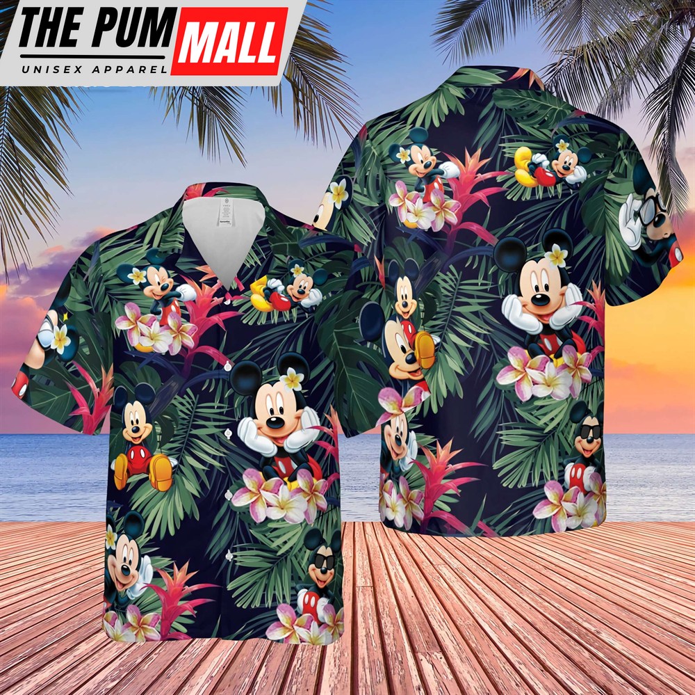 Mickey Mouse Plumeria Tropical Hawaiian Shirt, Matching Family Disney Shirts, Mickey Mouse Summer Beach Gifts