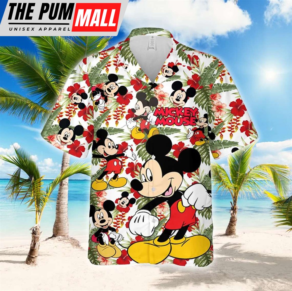 Mickey Mouse Red Hibicus Tropical Hawaiian Shirt, Disney Mickey Vacation Aloha Shirt, Matching Family Disney Gift for Lovers