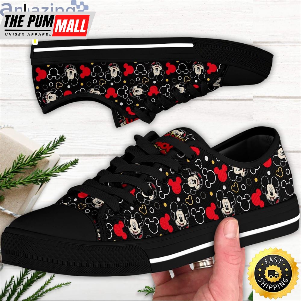 Mickey Mouse Smiling Red White Disney Cartoon Sneakers Low Top Canvas Shoes