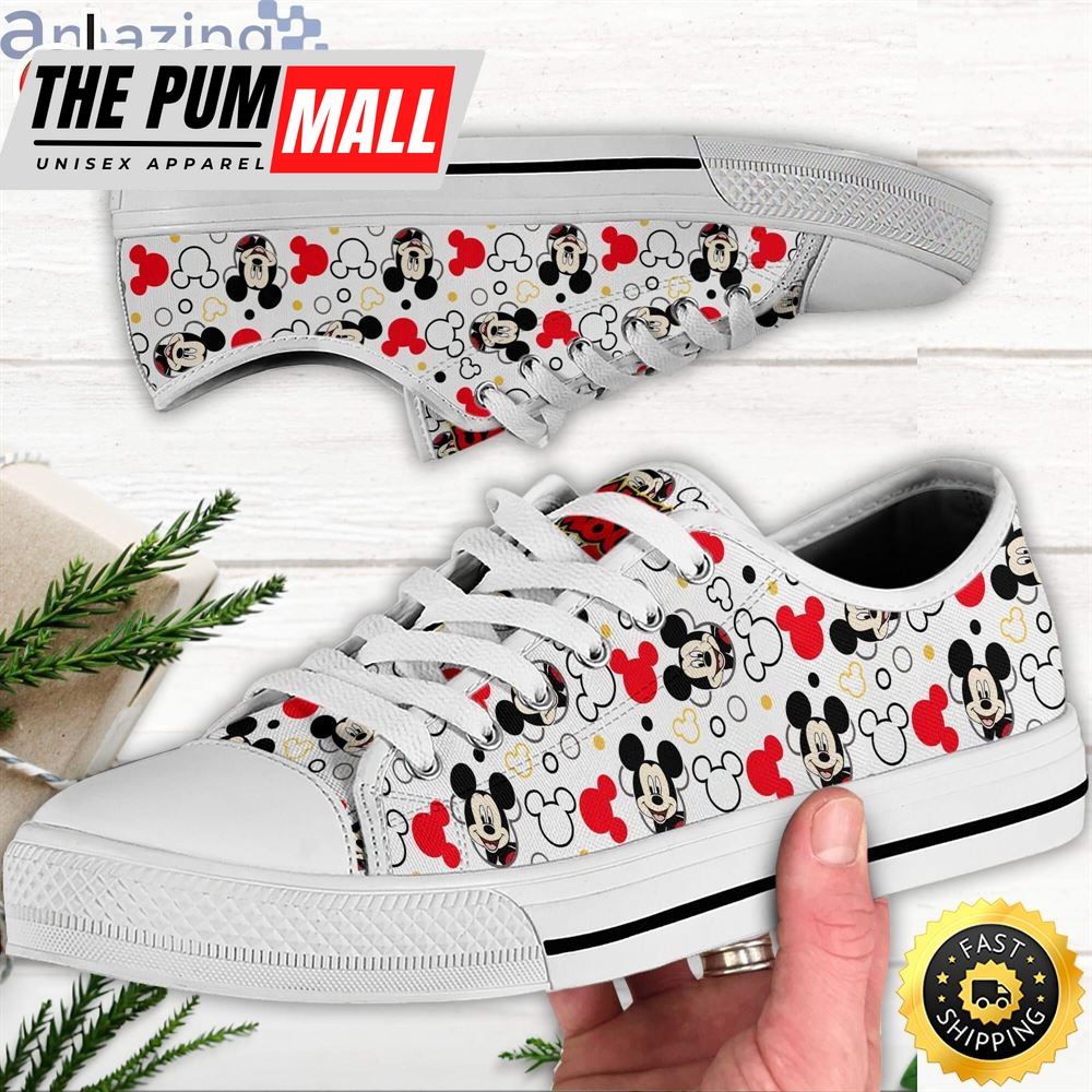 Mickey Mouse Smiling Red White Disney Cartoon Sneakers Low Top Shoes