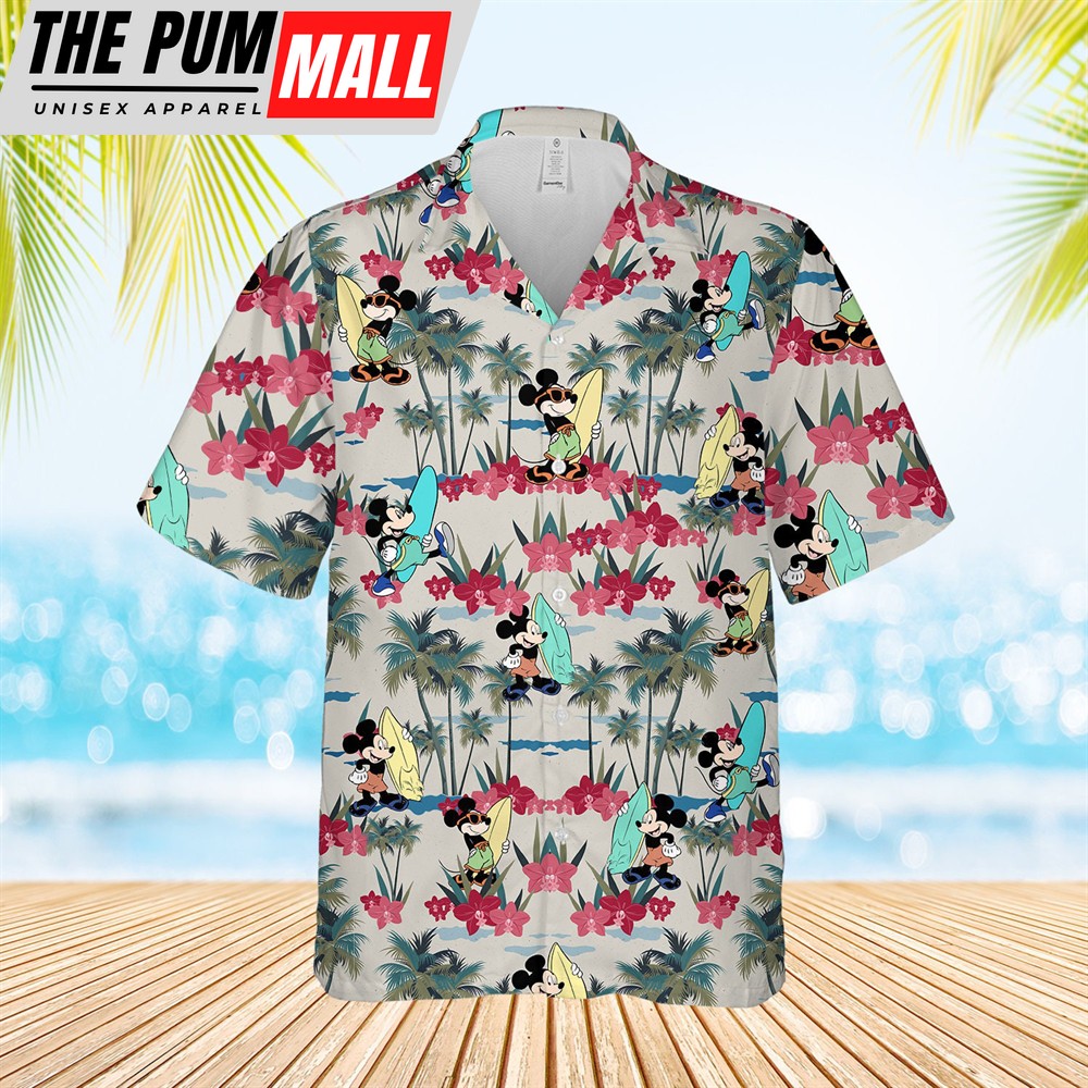 Mickey Mouse Surfing Palm Floral Hawaiian Shirt, Mickey Summer Beach Short Sleeve Shirts, Best Gift for Disney Lovers