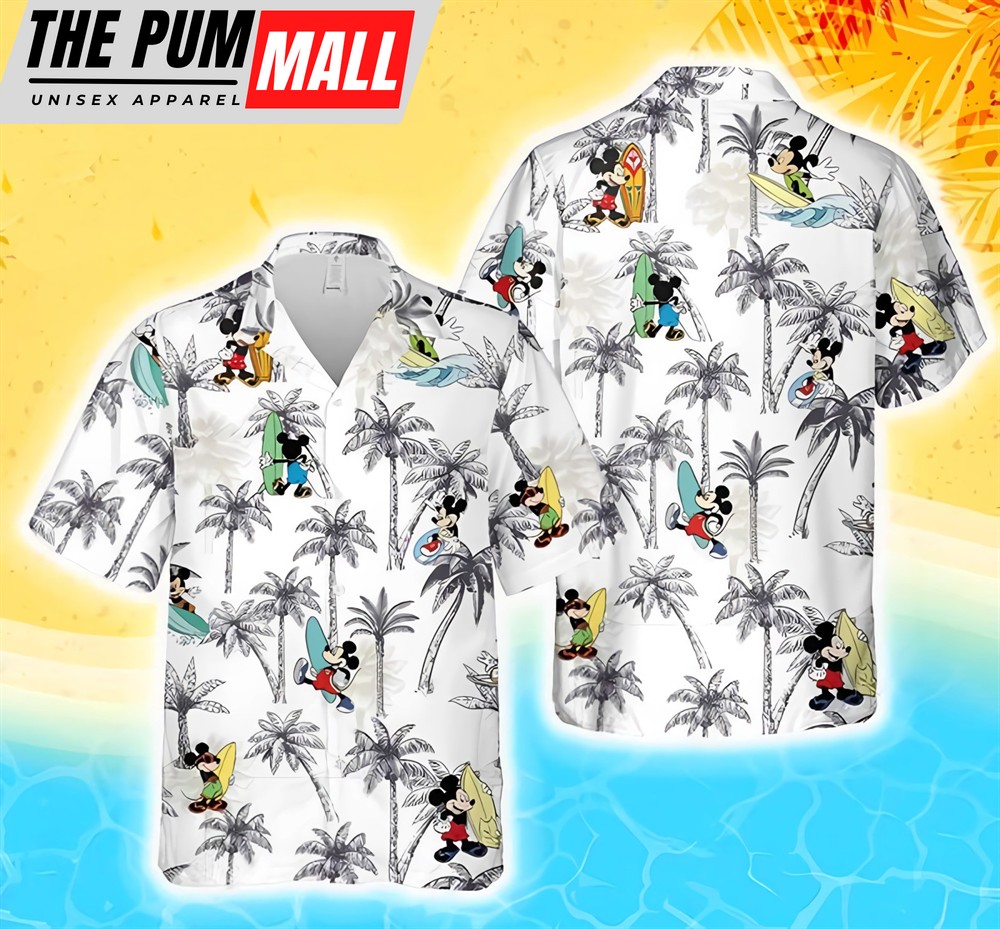 Mickey Mouse Surfing Palm Tree Summer Beach Shirt, Disney Hawaiian Matching Family Vacation Gifts