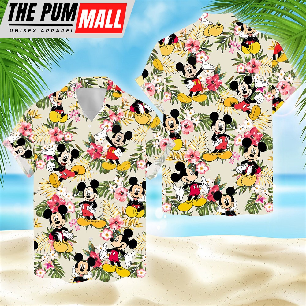 Mickey Mouse Tropical Floral Beach Funny Hawaiian Shirt, Disney Family Vacation Shirts, Unique Mickey Mouse Gift