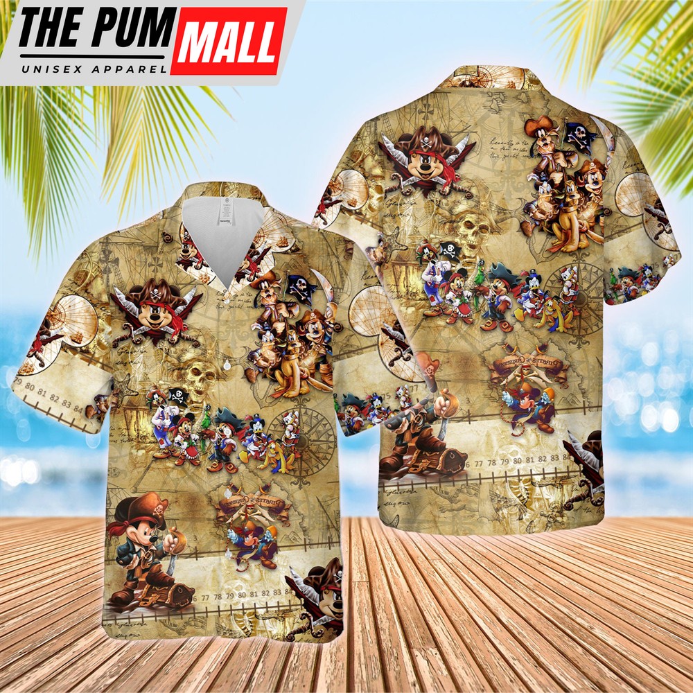 Mickey’s Pirate Adventure Hawaiian Shirt, Mickey Mouse and Friends Pirates of The Caribbean Button Down Shirt