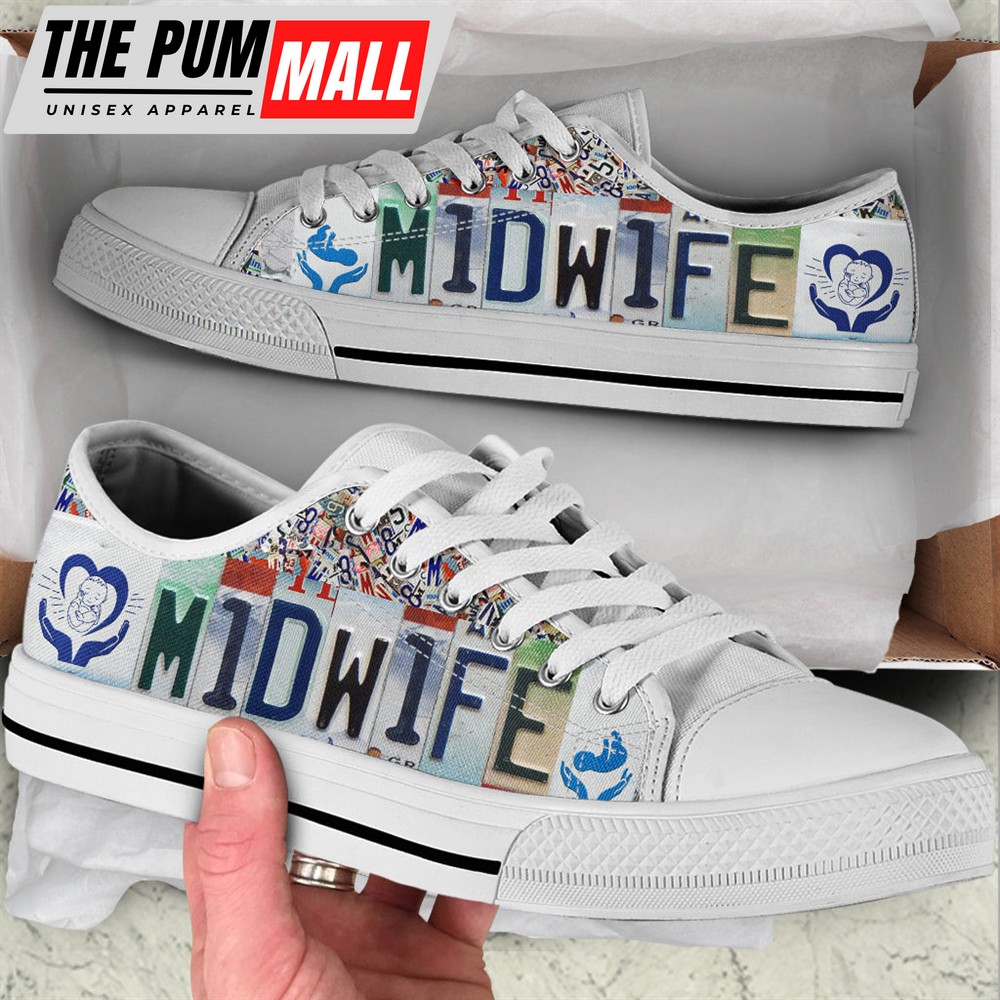 Midwife License Plates Low Top Shoes – Fashion Low Top Casual Shoes Gift For Adults – Sneaker For Walking
