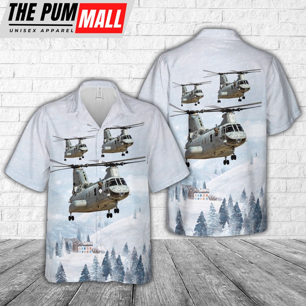 Military Hawaiian Shirt, Boeing-Vertol CH-46E Sea Knight BuNo 156471, HMMT-164 Knightriders Hawaiian Shirt