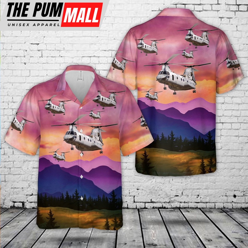 Military Hawaiian Shirt, Boeing Vertol CH-46E Sea Knight HMM-364 Purple Foxes Hawaiian Shirt