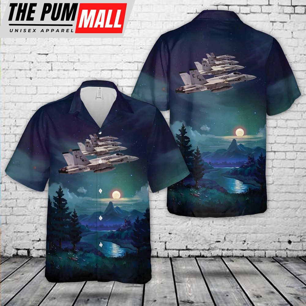 Military Hawaiian Shirt, Marine Fighter Attack Squadron 531 VMFA-531 ‘Grey Ghosts’ FA-18A Hornet Hawaiian Shirt