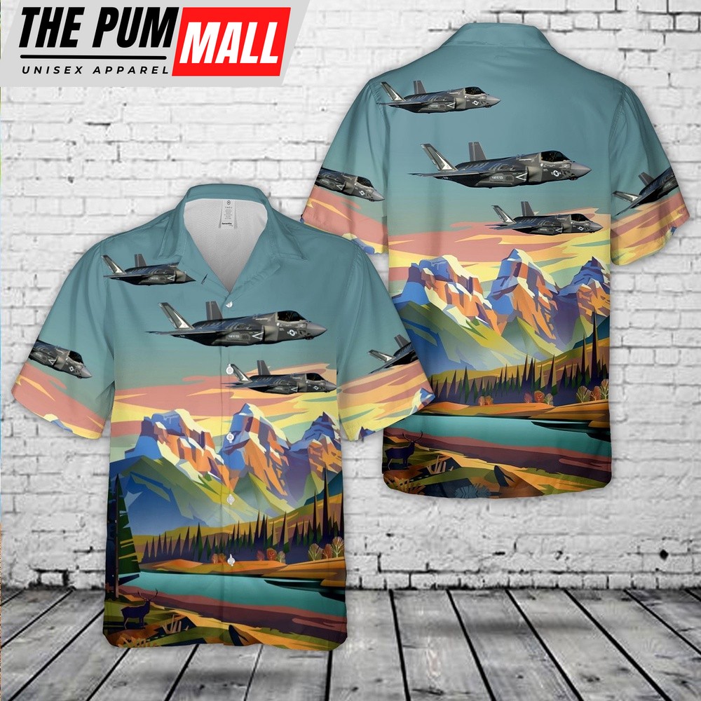 Military Hawaiian Shirt, Marine Fighter Attack Training Squadron 501 VMFAT-501 ‘Warlords’ Lockheed Martin F-35B Lightning II Hawaiian Shirt