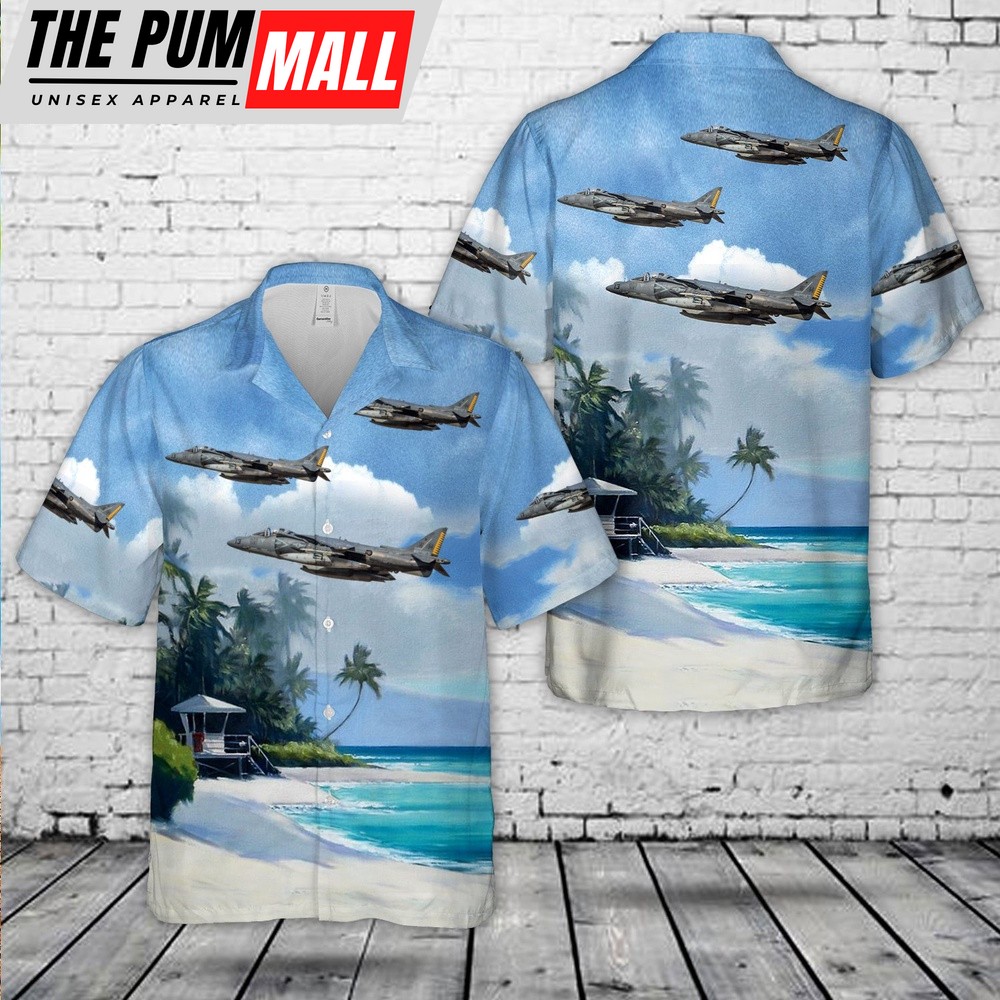 Military Hawaiian Shirt, McDonnell Douglas AV-8B Harrier II of VMA-542 Tigers Hawaiian Shirt