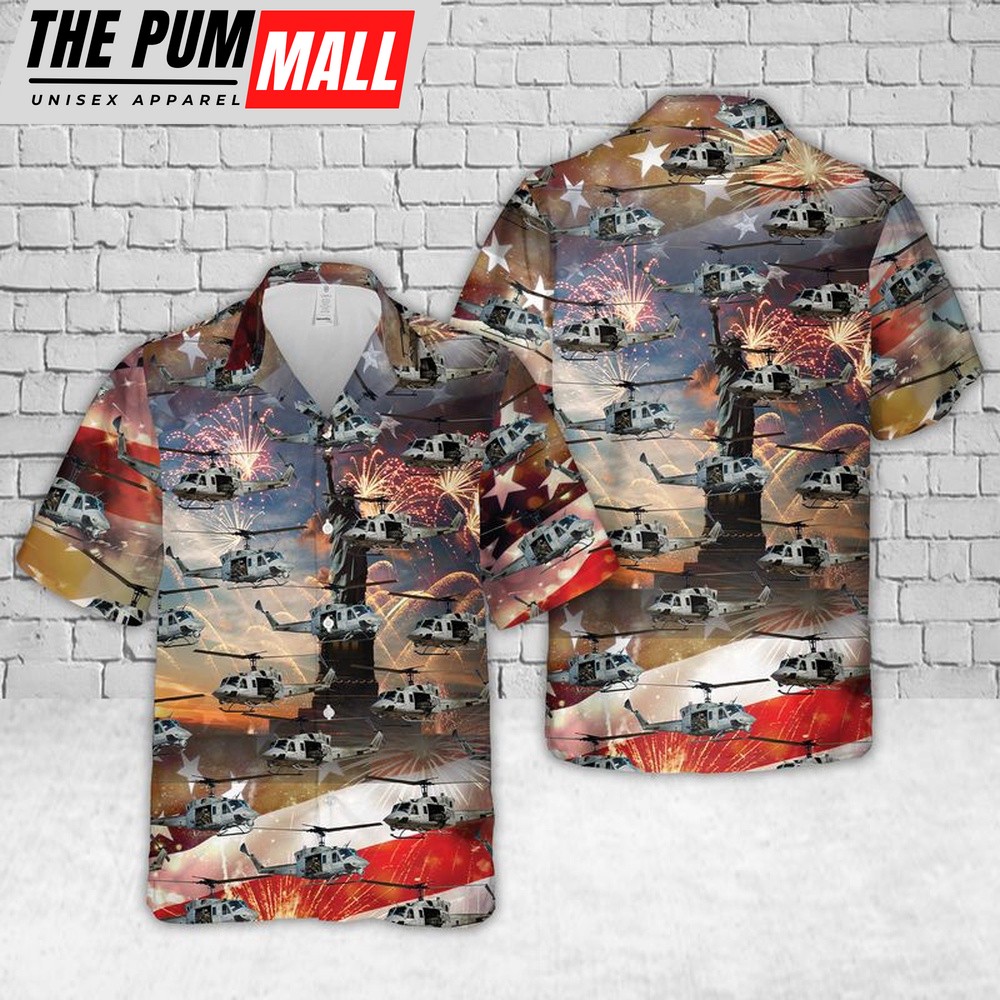 Military Hawaiian Shirt, UH-1N Twin Huey USMC Hawaiian Shirt_4104
