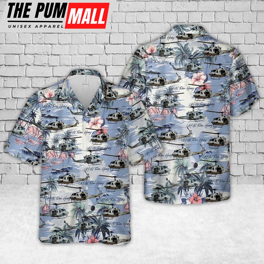 Military Hawaiian Shirt, UH-1N Twin Huey USMC Hawaiian Shirt