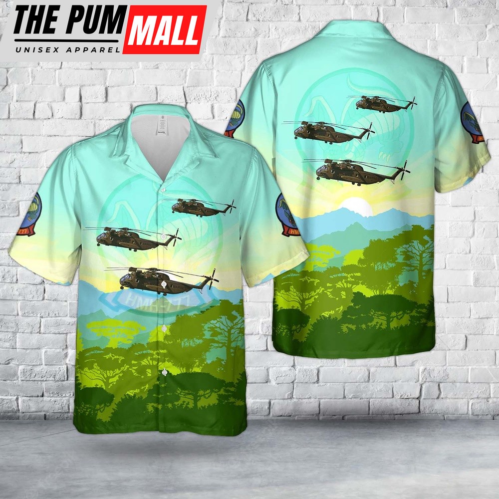 Military Hawaiian Shirt, US Marine Corps 153707 Sikorsky CH-53A Sea Stallion CN 65-093 HMH-777 Hawaiian Shirt