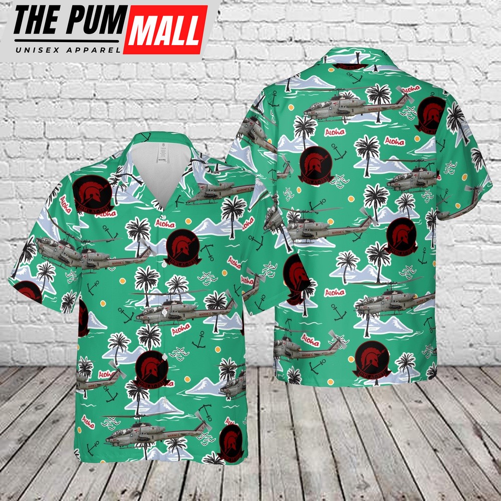 Military Hawaiian Shirt, US Marine Corps AH-1W HMLAT-303 Atlas Hawaiian Shirt