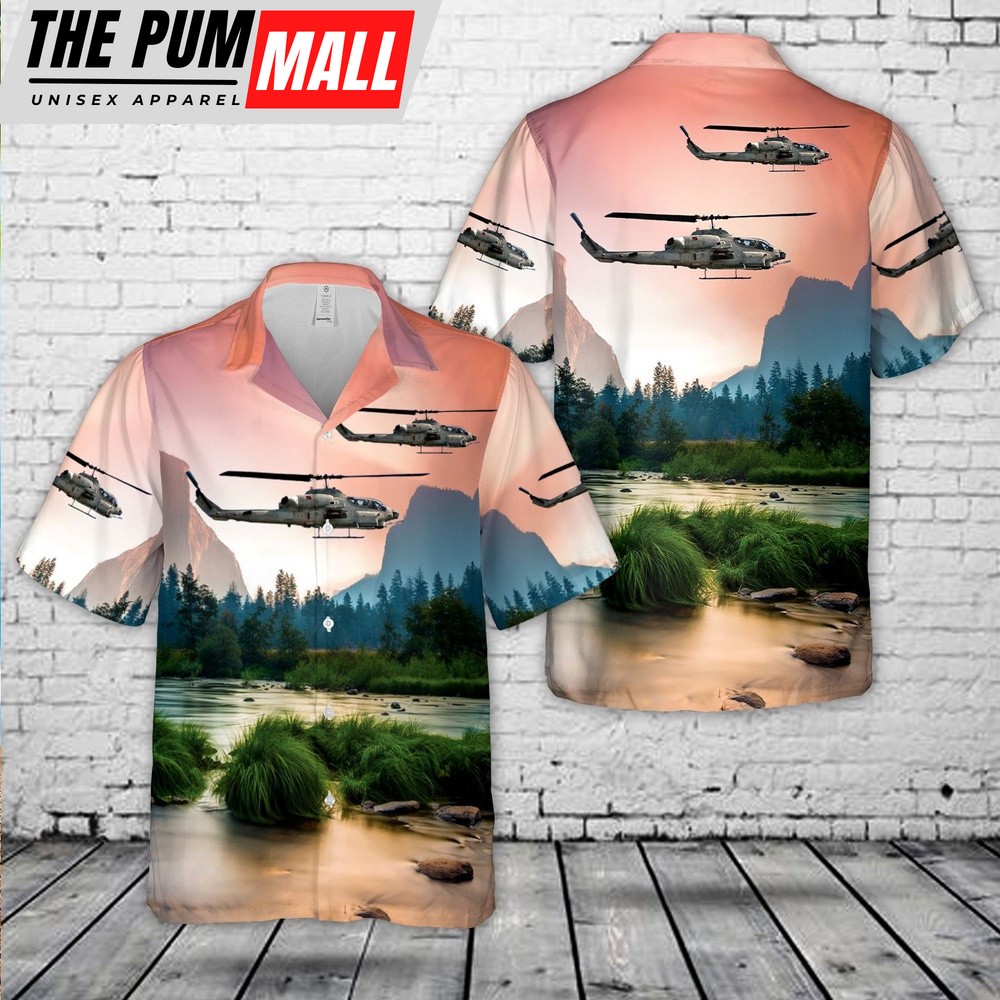 Military Hawaiian Shirt, US Marine Corps Bell AH-1W Super Cobra attack helicopter Hawaiian Shirt