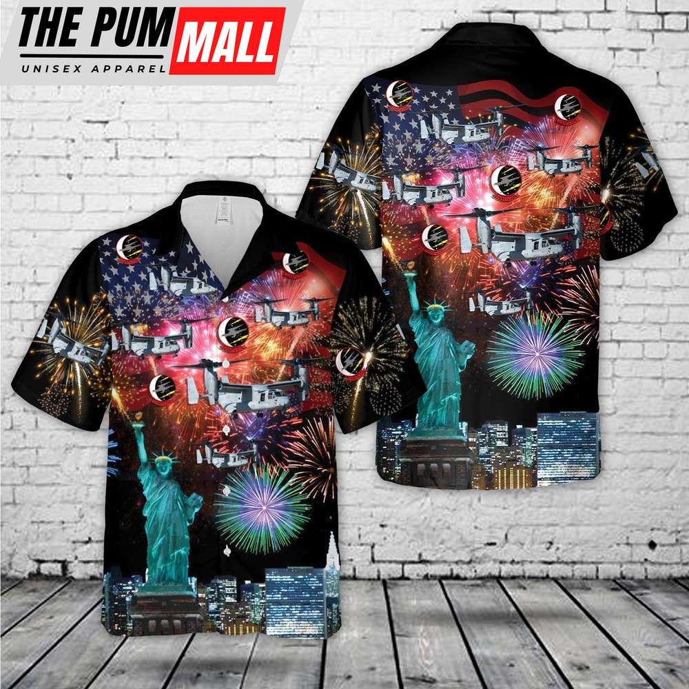 Military Hawaiian Shirt, US Marine Corps Bell-Boeing MV-22B Osprey Of VMMT-204 ”Raptors”, 4th Of July Hawaiian Shirt