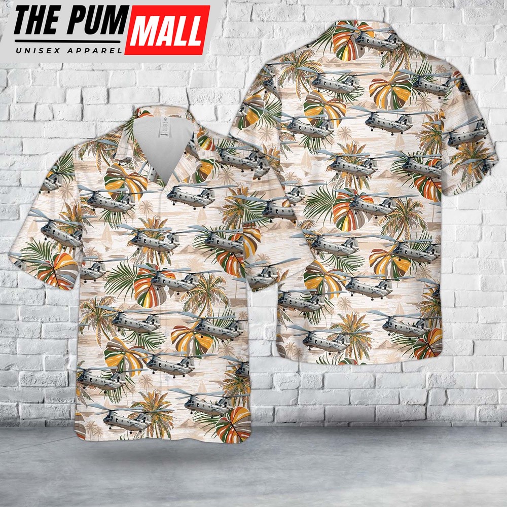Military Hawaiian Shirt, US Marine Corps Boeing Vertol CH-46 Sea Knight Of HMM-764 Moonlight Hawaiian Shirt