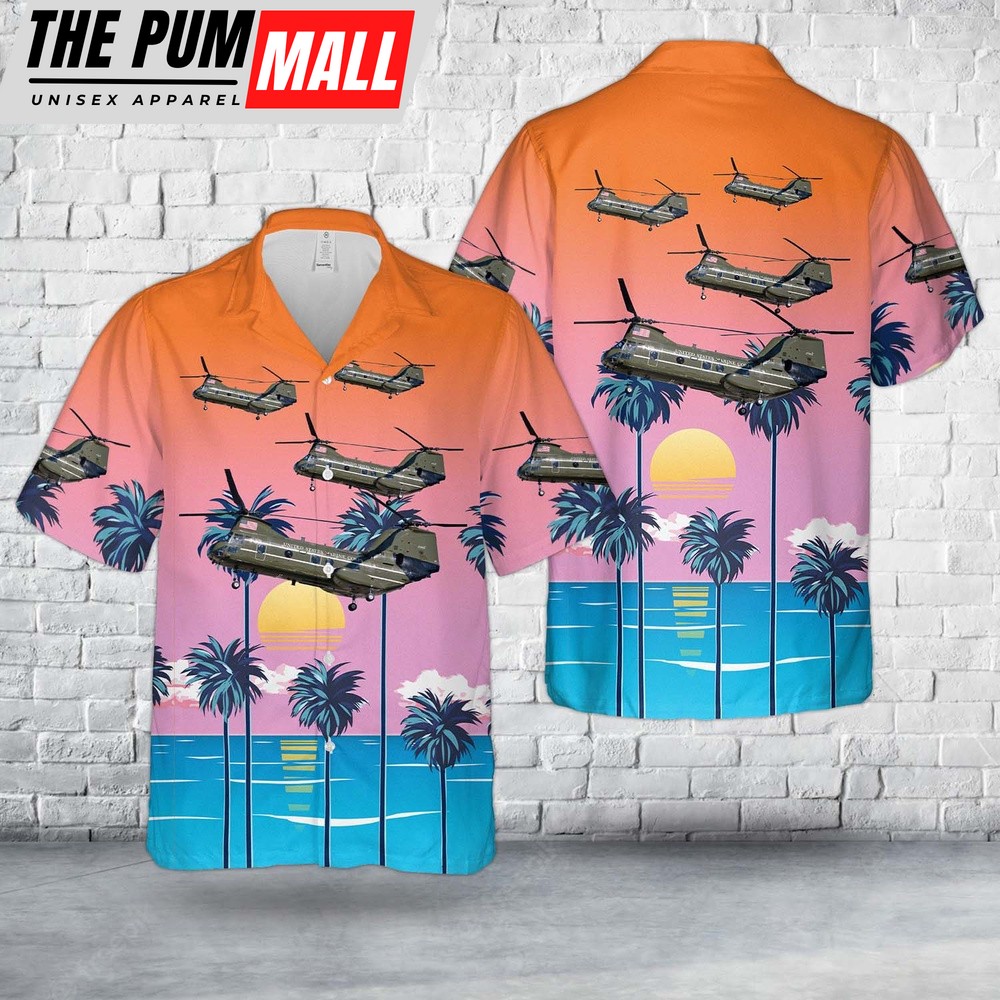 Military Hawaiian Shirt, US Marine Corps Boeing Vertol CH-46E Sea Knight BuNo 157683 Of HMX-1 The Nighthawks Hawaiian Shirt