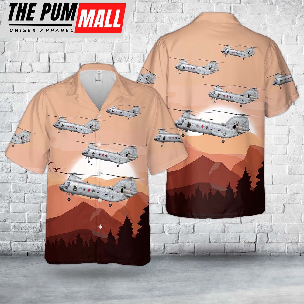 Military Hawaiian Shirt, US Marine Corps Boeing Vertol CH-46E Sea Knight HMM-265 Dragons Hawaiian Shirt