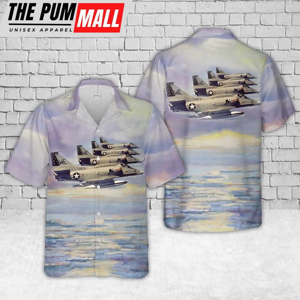 Military Hawaiian Shirt, US Marine Corps Douglas A-4M Skyhawk of Marine Attack Squadron 214 (VMA-214) Black Sheep Hawaiian Shirt