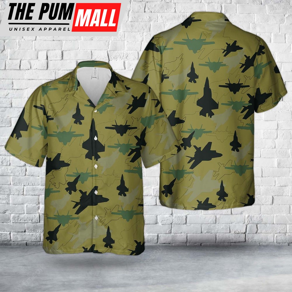 Military Hawaiian Shirt, US Marine Corps F-35B Lightning II Silhouette Hawaiian Shirt