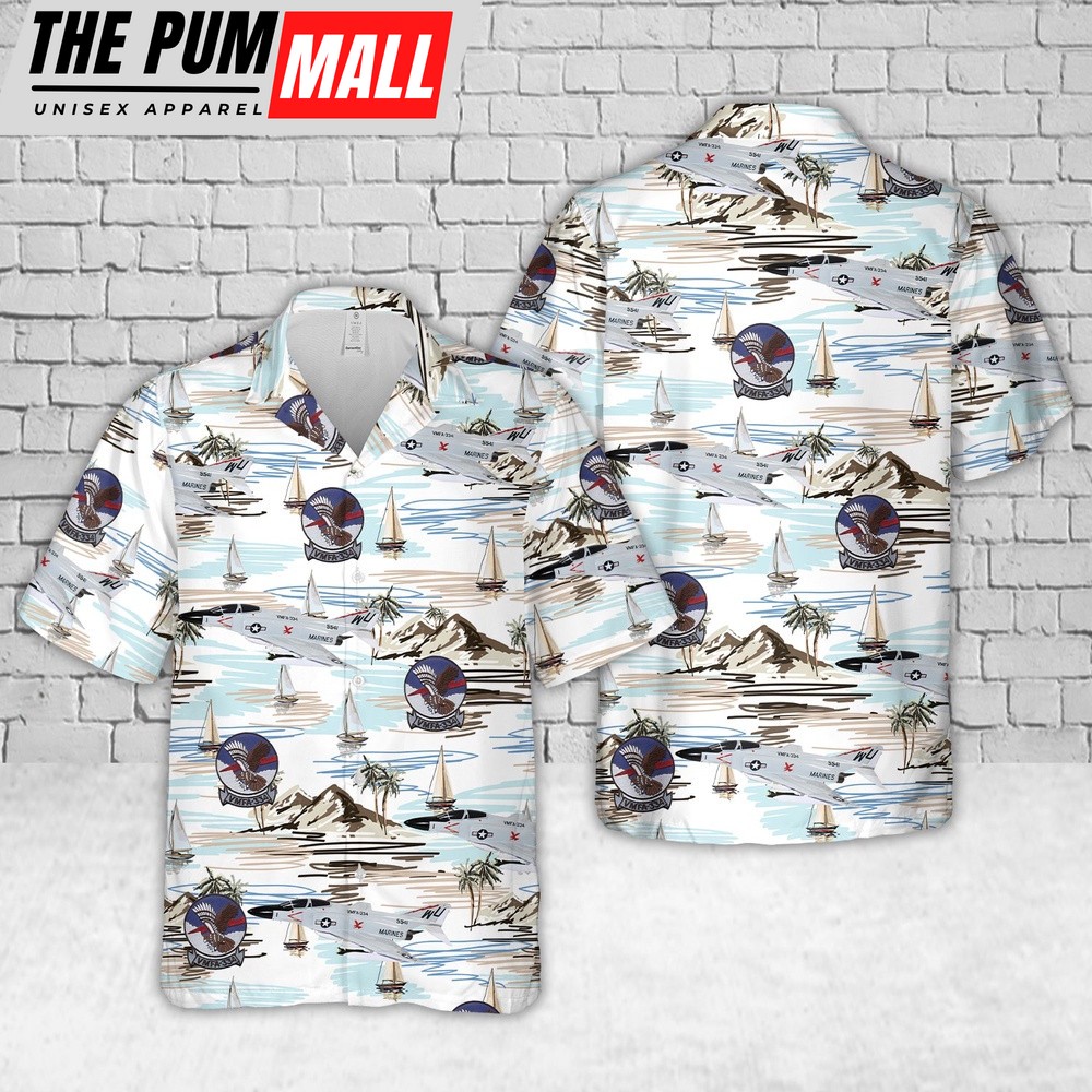 Military Hawaiian Shirt, US Marine Corps F-4J Phantom II VMFA-334 Falcons Hawaiian Shirt