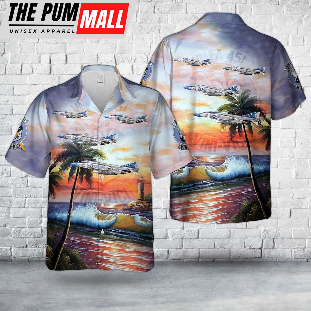 Military Hawaiian Shirt, US Marine Corps F4J Phantom-II Of VMFA-451 Warlords Hawaiian Shirt
