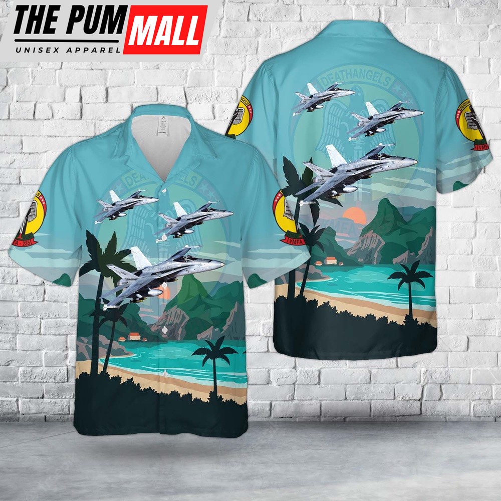 Military Hawaiian Shirt, US Marine Corps FA-18C Hornet Of VMFA-235 Hawaiian Shirt