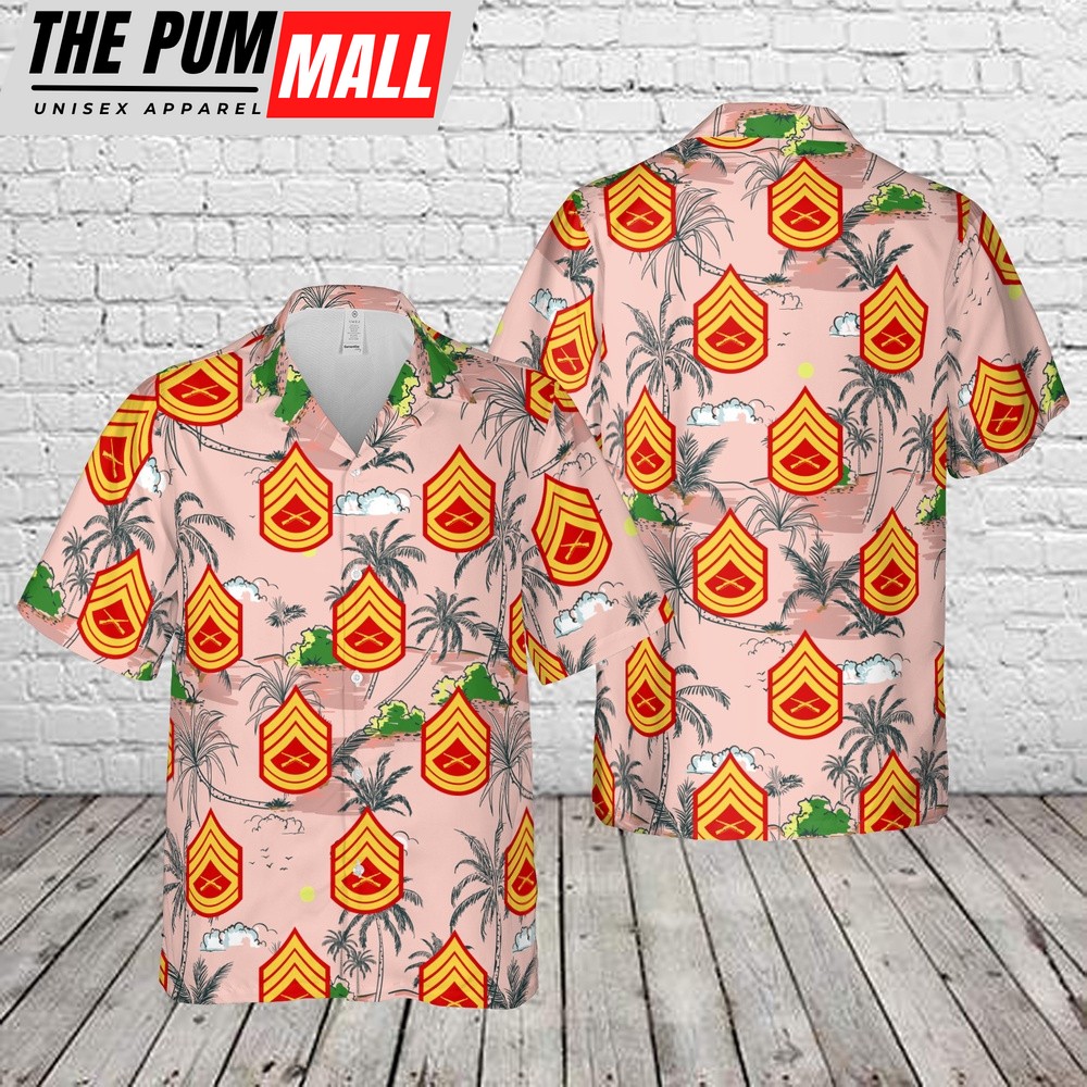 Military Hawaiian Shirt, US Marine Corps Gunnery Sergeant (GySgt) insignia Hawaiian Shirt