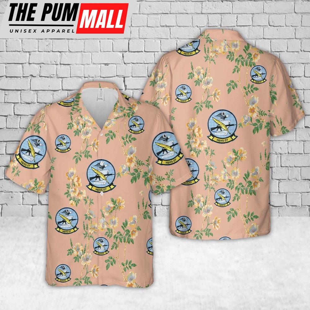 Military Hawaiian Shirt, US Marine Corps H&HS-37 AVIATION Headquarters Squadron Hawaiian Shirt