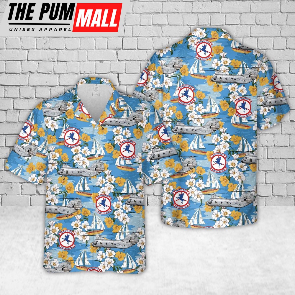 Military Hawaiian Shirt, US Marine Corps HMM-161 Greyhawks Vietnam Era CH-46E Sea Knight Hawaiian Shirt_6815