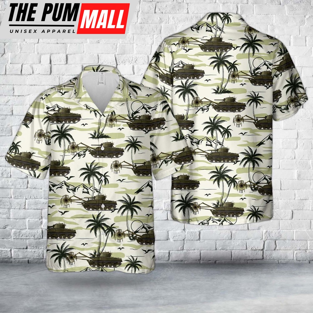 Military Hawaiian Shirt, US Marine Corps Improvised M4A2 Flail Tank Hawaiian Shirt