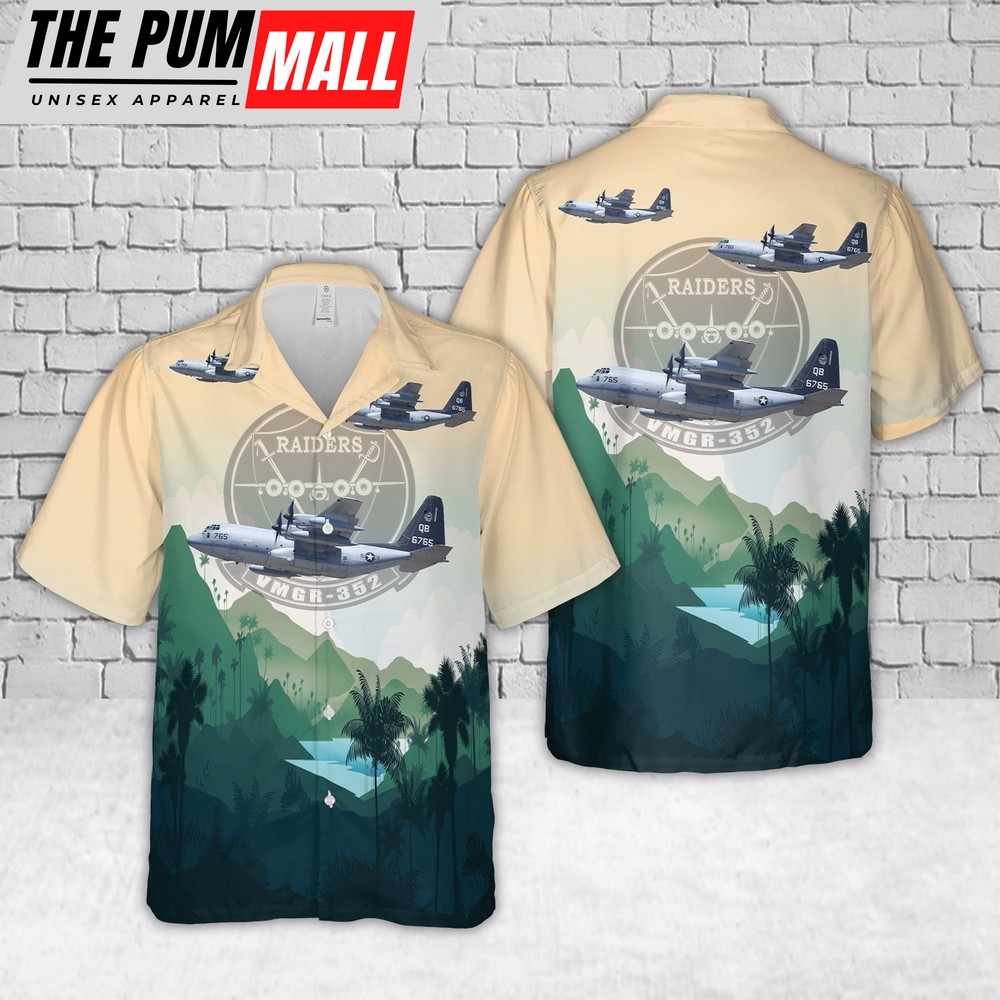 Military Hawaiian Shirt, US Marine Corps KC-130 of VMGR-352 Raiders Hawaiian Shirt