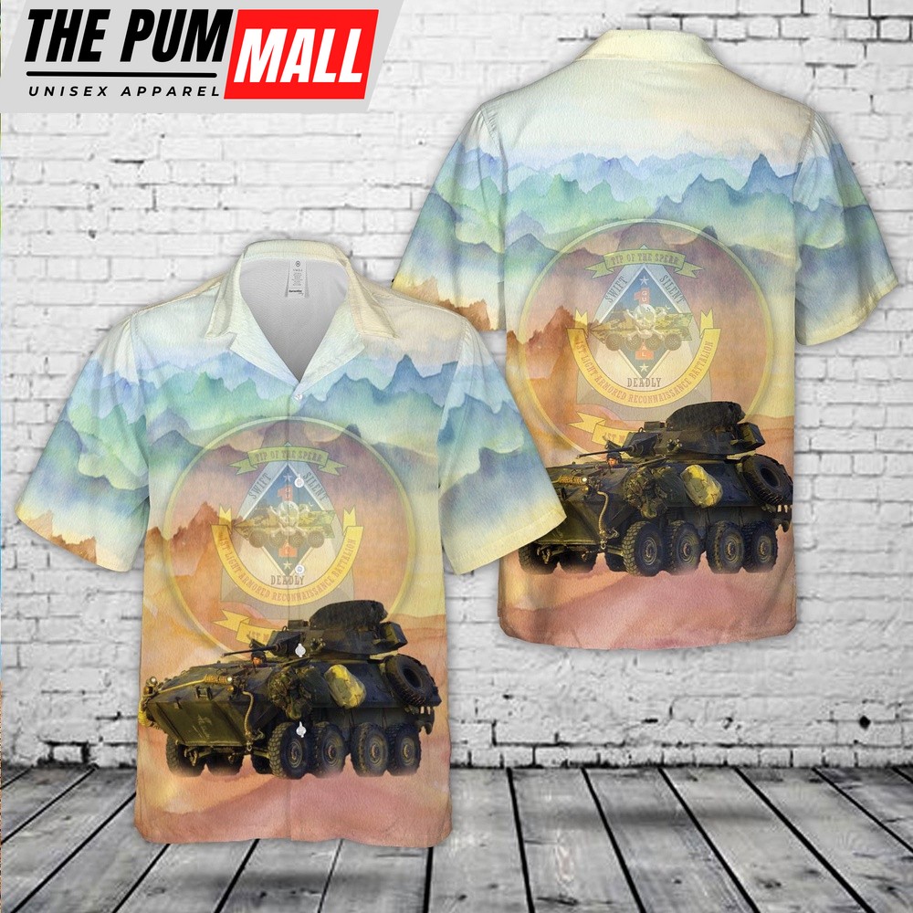 Military Hawaiian Shirt, US Marine Corps LAV-25 Of 1st Light Armored Reconnaissance Battalion Highlanders Hawaiian Shirt
