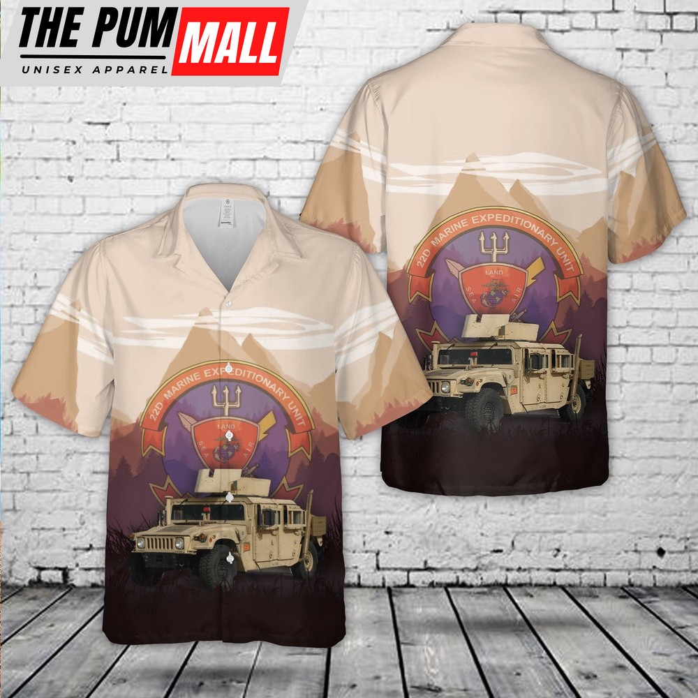 Military Hawaiian Shirt, US Marine Corps M1151A1 HMMWV Armament Carrier Of 22nd Marine Expeditionary Unit (MEU) Hawaiian Shirt