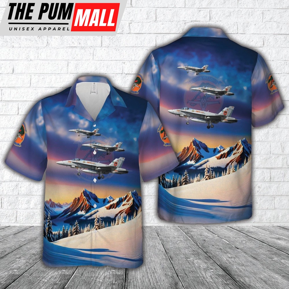 Military Hawaiian Shirt, US Marine Corps McDonnell Douglas FA-18A Hornet Of VMFA-142 Flying Gators Hawaiian Shirt
