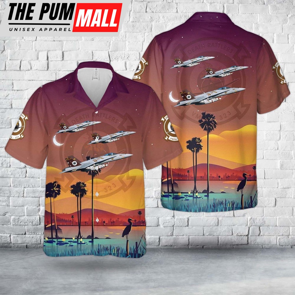 Military Hawaiian Shirt, US Marine Corps McDonnell Douglas FA-18C Hornet Of VMFA-323 Death Rattlers Hawaiian Shirt