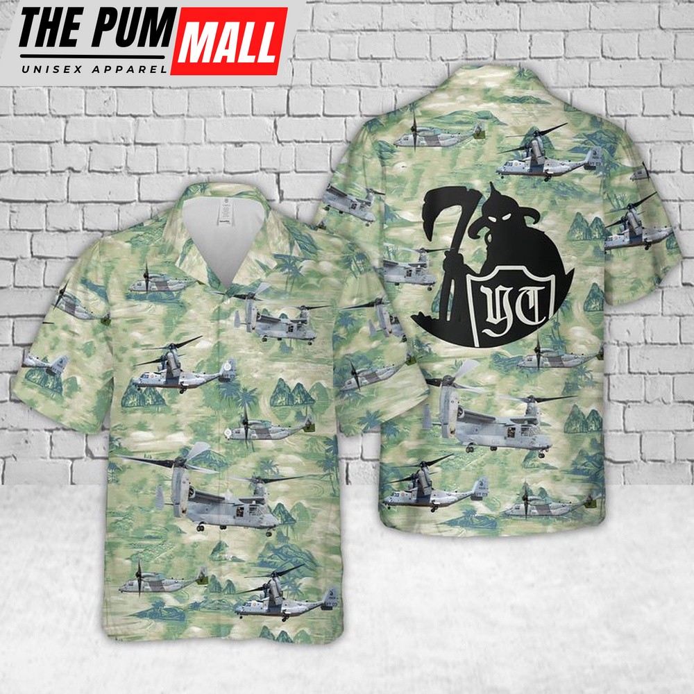 Military Hawaiian Shirt, US Marine Corps MV-22B Osprey Of Marine Medium Tiltrotor Squadron 164 (VMM-164) Hawaiian Shirt