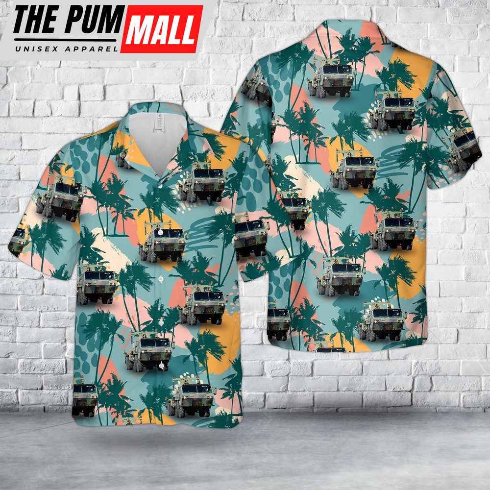 Military Hawaiian Shirt, US Marine Corps Oshkosh MK48MK18 Logistics Vehicle System (LVS) Hawaiian Shirt