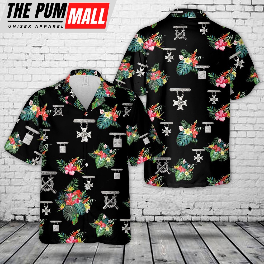 Military Hawaiian Shirt, US Marine Corps Rifle Qualification Badge Hawaiian Shirt