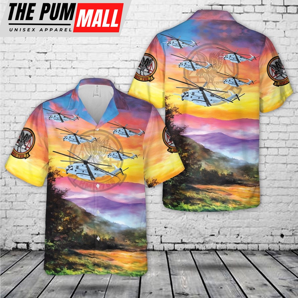 Military Hawaiian Shirt, US Marine Corps Sikorsky CH-53e Super Stallion HMH-769 Roadhogs Hawaiian Shirt