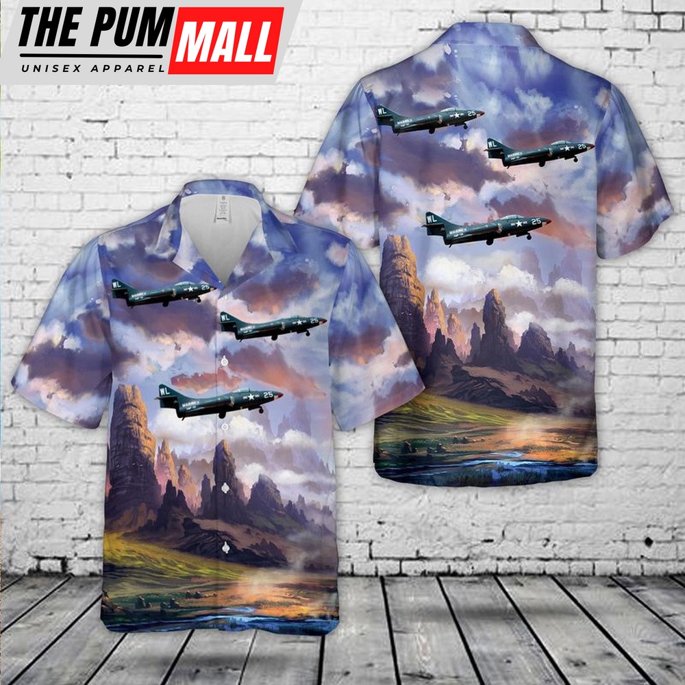 Military Hawaiian Shirt, US Marine Corps (USMC) Grumman F9F-5 Panther Hawaiian Shirt