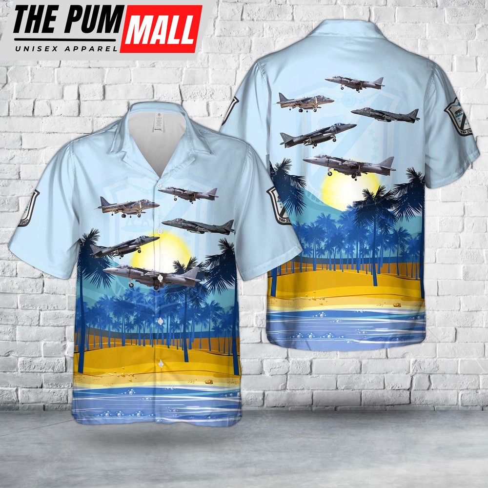 Military Hawaiian Shirt, US Marine Corps VMA-214 The Black Sheep AV-8B Harrier Hawaiian Shirt