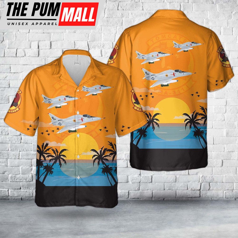 Military Hawaiian Shirt, US Marine Corps VMA-311 Tomcats 152069 1970 A-4E Hawaiian Shirt