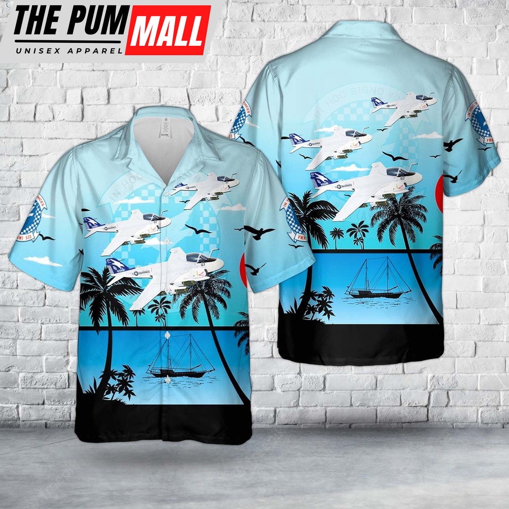 Military Hawaiian Shirt, US Marine Corps VMA(AW)-533 Hawks A-6E Intruder Hawaiian Shirt