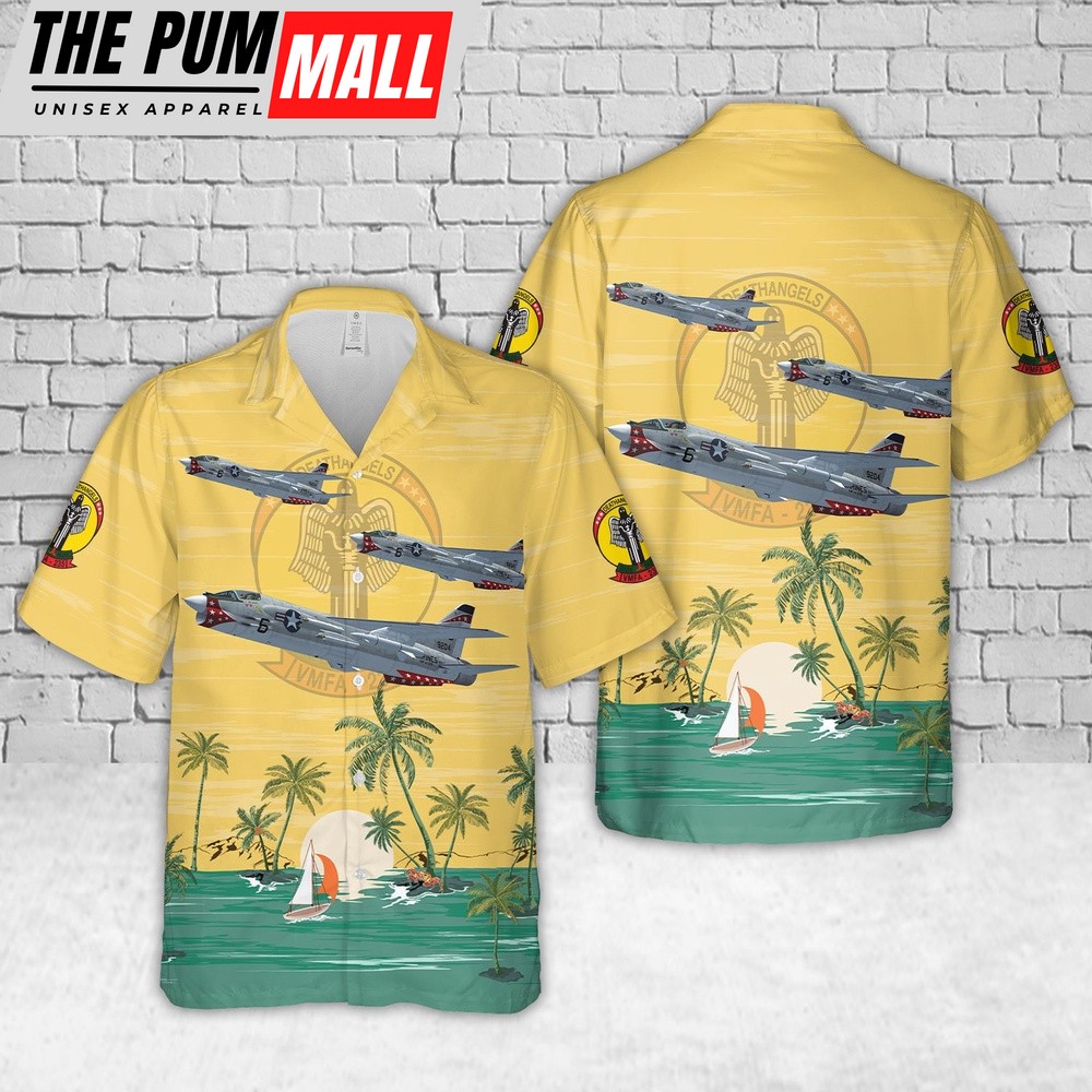 Military Hawaiian Shirt, US Marine Corps Vought F-8E Crusader Of VMFA-235 Hawaiian Shirt