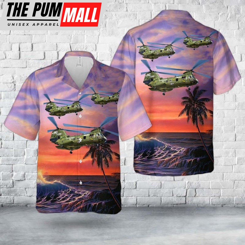 Military Hawaiian Shirt, US Marines CH-46E Sea Knight HMM-774 Wild Goose Hawaiian Shirt