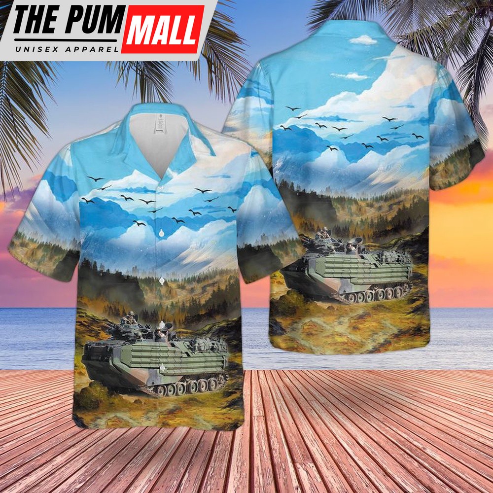 Military Hawaiian Shirt, US Marines Corps Assault Amphibious Vehicle (AAVP-7A1) Hawaiian Shirt
